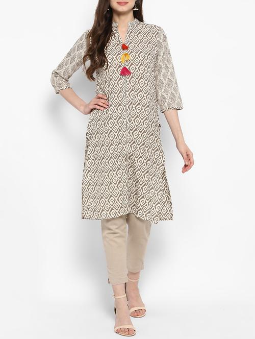 beige cotton straight kurta - 14905965 - Very Small Image - 1