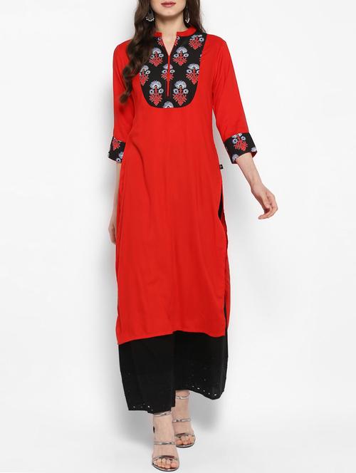 red rayon straight kurta - 14905968 - Standard Image - 1