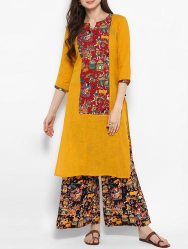 mustard cotton straight kurta - 14905970 - Very Small Image - 1