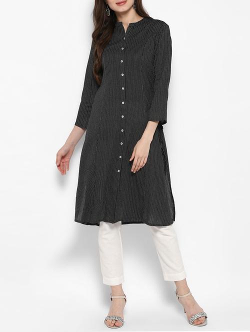black cotton straight kurta - 14905971 - Standard Image - 1
