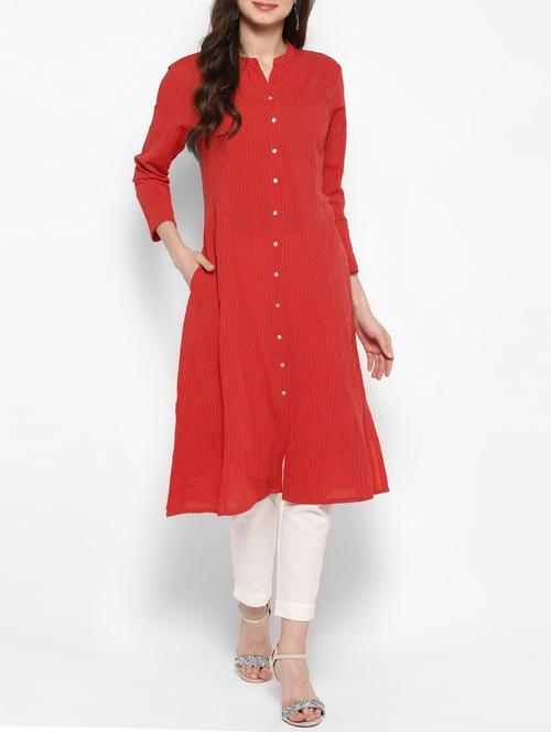 red cotton straight kurta - 14905973 - Standard Image - 1