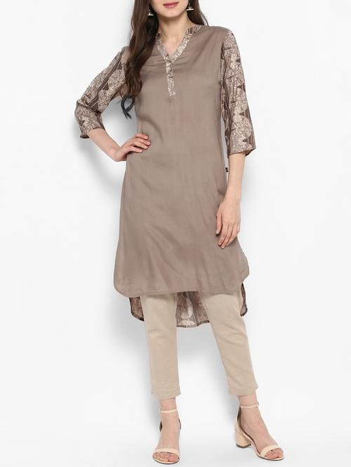 grey rayon highlow kurta - 14905974 - Standard Image - 1