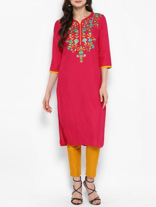 pink rayon straight kurta - 14905977 - Very Small Image - 1