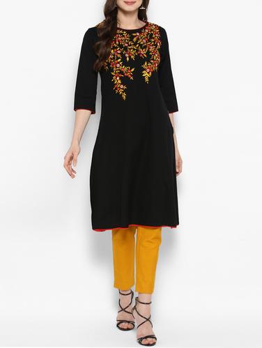black cotton straight kurta - 14905979 - Very Small Image - 1