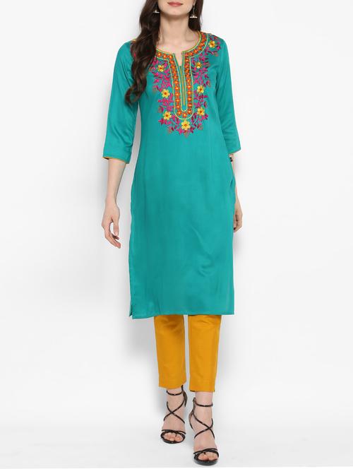 blue rayon straight kurta - 14905982 - Very Small Image - 1