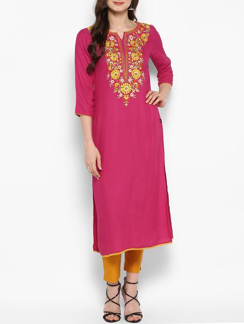 pink rayon straight kurta - 14905983 - Standard Image - 1