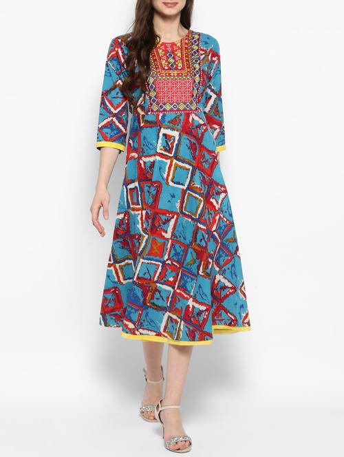 blue cotton flared kurta - 14905988 - Very Small Image - 1