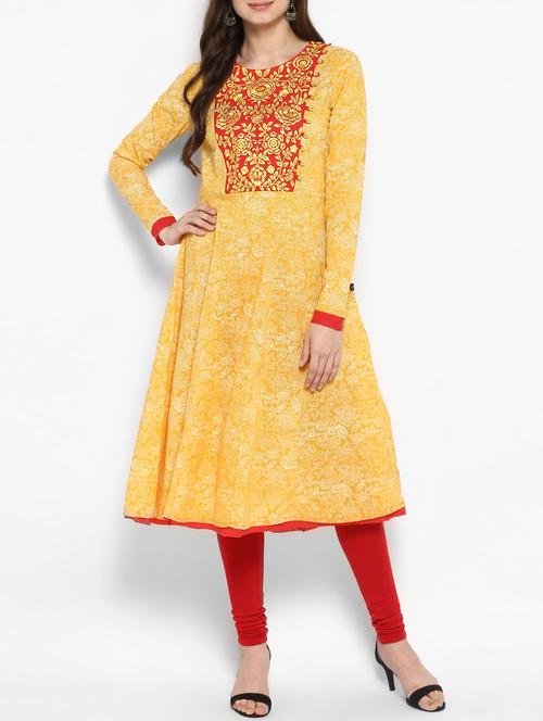 yellow cotton anarkali kurta - 14905990 - Standard Image - 1