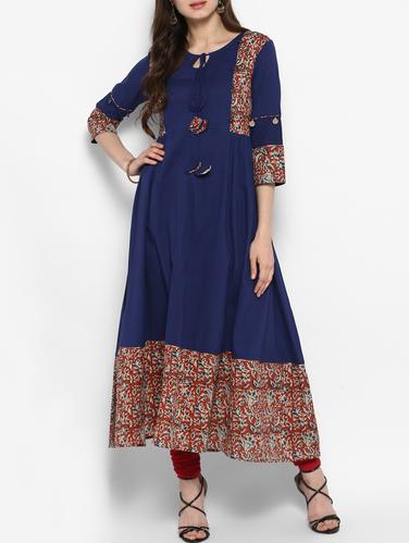blue cotton flared kurta - 14905996 - Very Small Image - 1