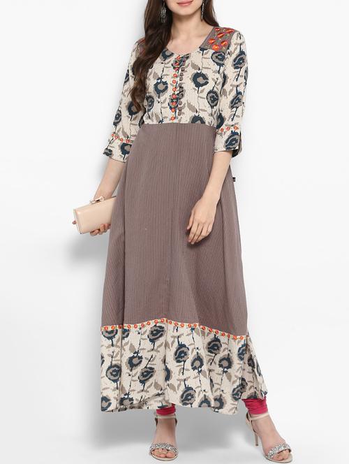grey cotton anarkali kurta - 14905997 - Standard Image - 1