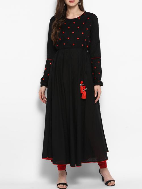 black cotton anarkali kurta - 14905998 - Standard Image - 1
