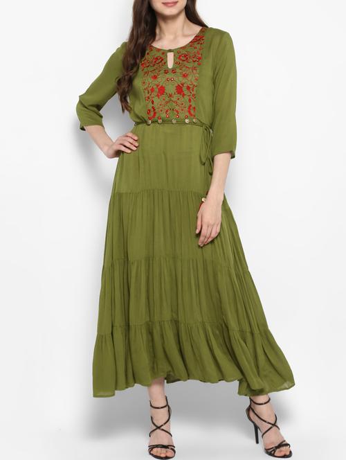 green crepe anarkali kurta - 14906007 - Standard Image - 1