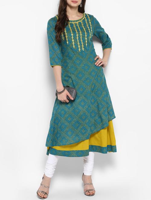 Mirror work layered kurta - 14906009 - Very Small Image - 1
