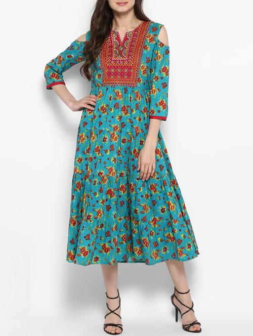 blue cotton flared kurta - 14906010 - Standard Image - 1