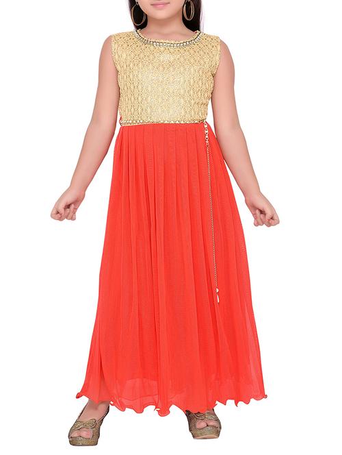 orange net party gown - 14906021 - Standard Image - 1