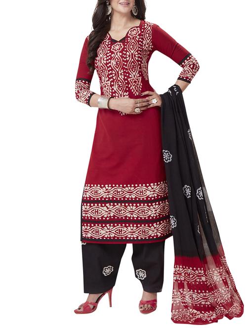 red cotton churidaar suits unstitched suit - 14906866 - Very Small Image - 1