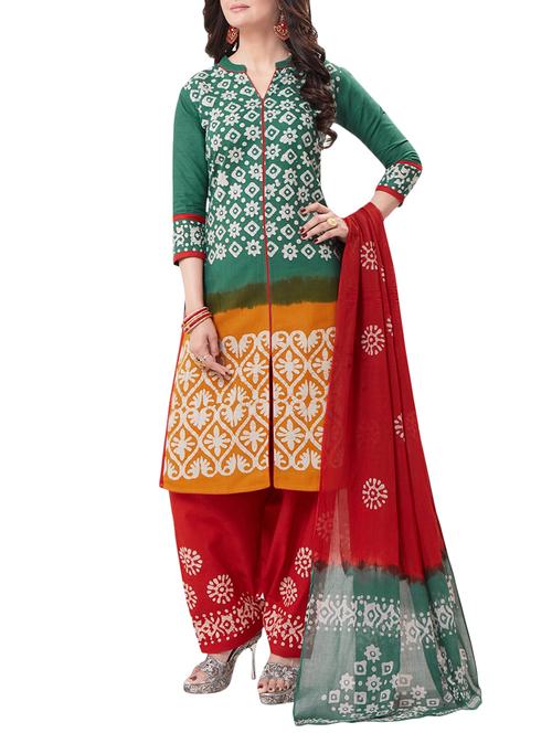 green cotton churidaar suits unstitched suit - 14906867 - Very Small Image - 1