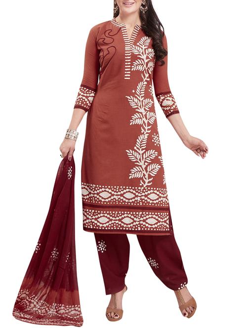 brown cotton churidaar suits unstitched suit - 14906872 - Very Small Image - 1