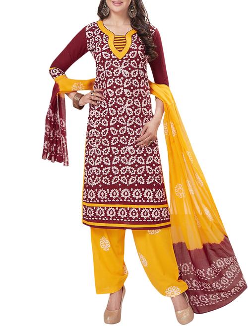 brown cotton churidaar suits unstitched suit - 14906878 - Very Small Image - 1