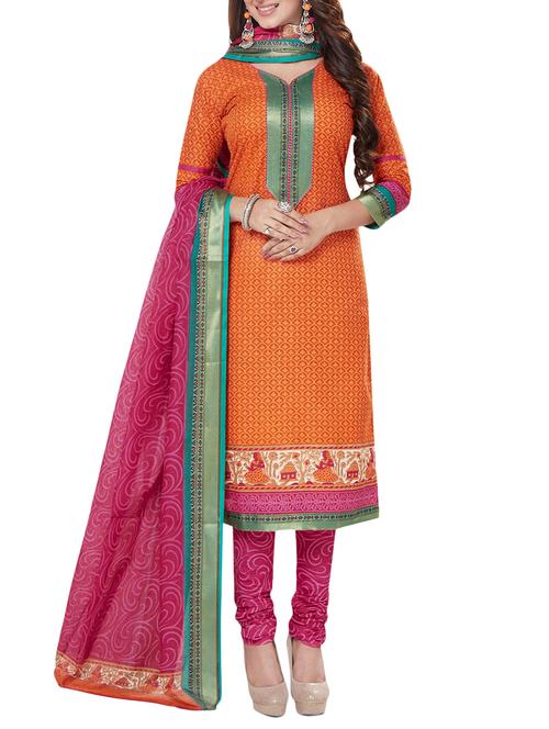 orange cotton churidaar suits unstitched suit - 14906885 - Very Small Image - 1
