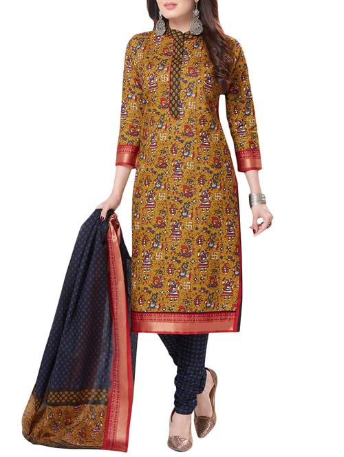 beige cotton churidaar suits unstitched suit - 14906893 - Very Small Image - 1