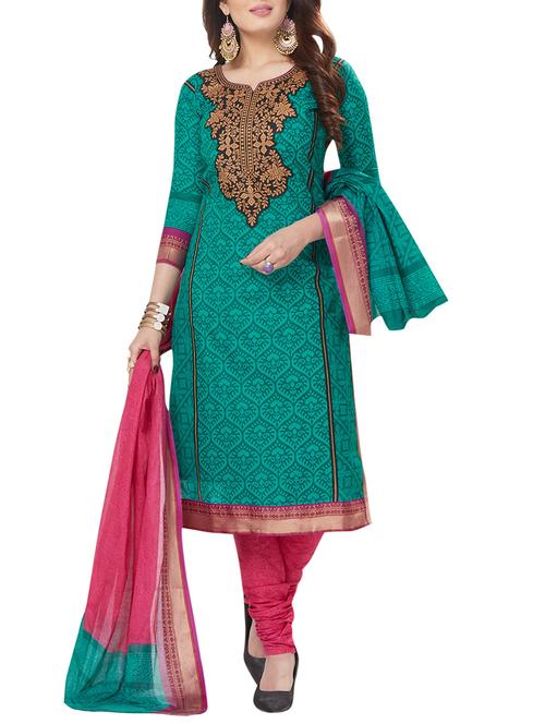 green cotton churidaar suits unstitched suit - 14906895 - Very Small Image - 1