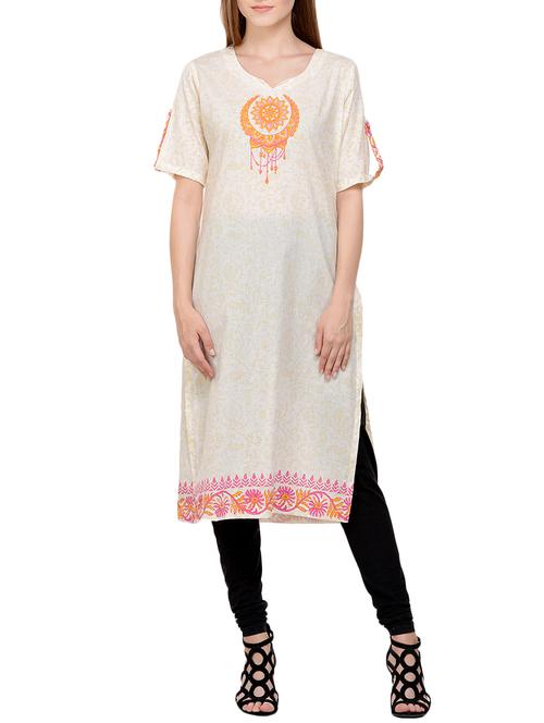 White cotton straight kurta - 14906909 - Standard Image - 1