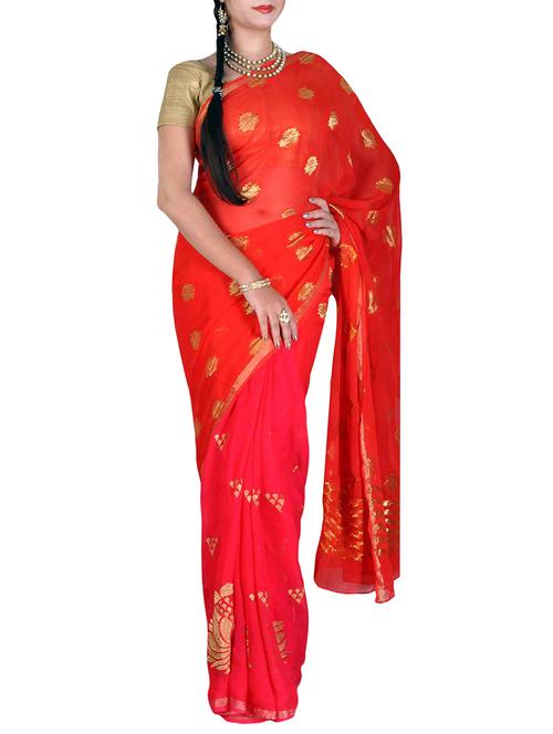 pink georgette woven saree with blouse - 14906925 - Very Small Image - 1