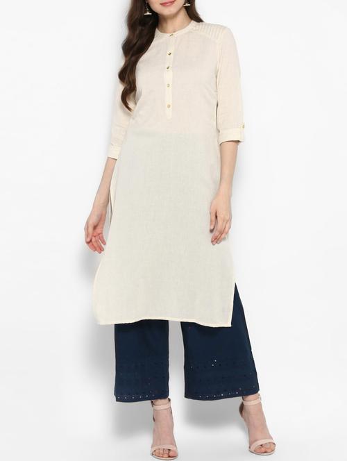 white cotton straight kurta - 14906928 - Standard Image - 1