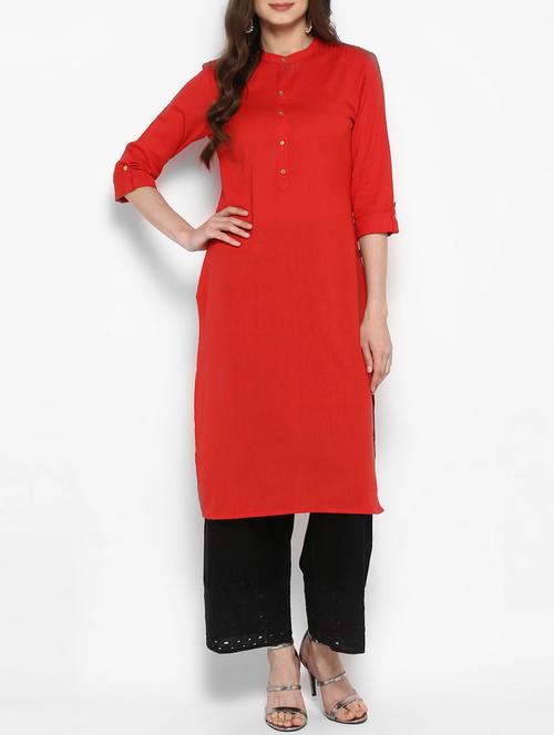 red cotton straight kurta - 14906929 - Very Small Image - 1