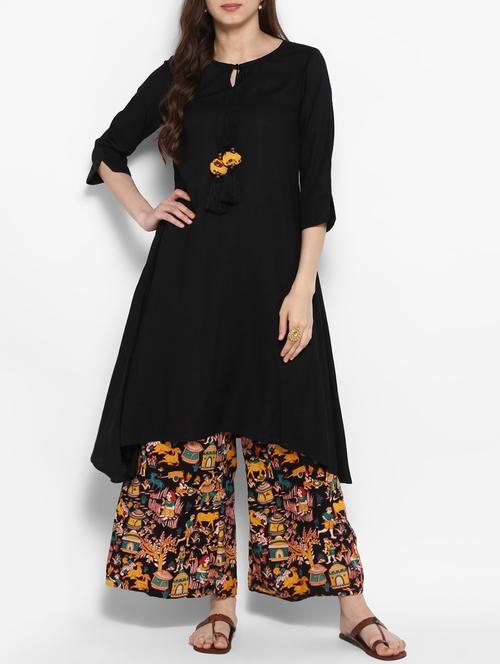 black rayon asymmetric kurta - 14906934 - Very Small Image - 1