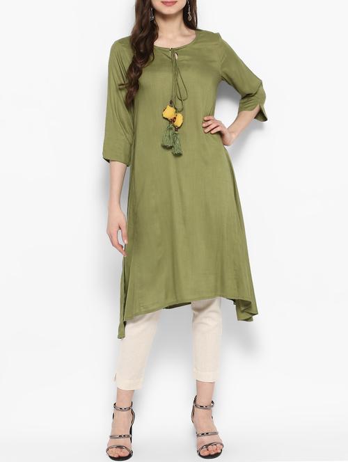 green rayon asymmetric kurta - 14906936 - Very Small Image - 1