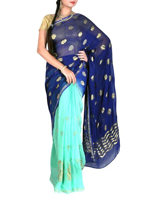 blue georgette woven saree with blouse - 14906938 - Very Small Image - 1