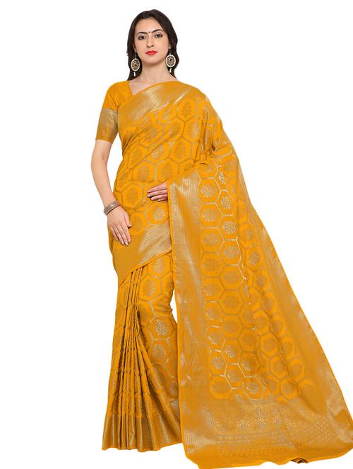 mustard woven saree with blouse - 14906973 - Standard Image - 1