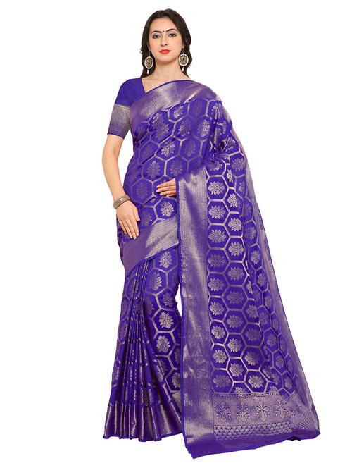 blue woven saree with blouse - 14906975 - Standard Image - 1