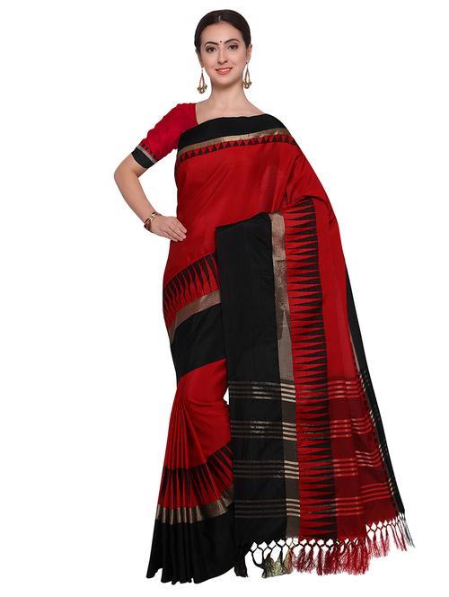 red bordered saree with blouse - 14906976 - Very Small Image - 1