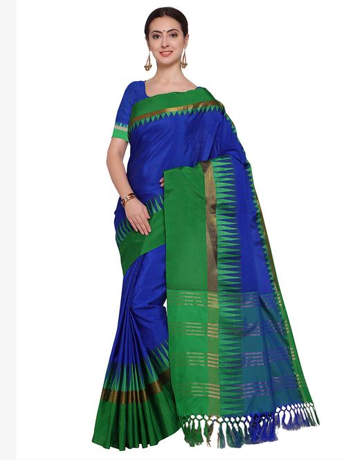 blue bordered saree with blouse - 14906980 - Very Small Image - 1