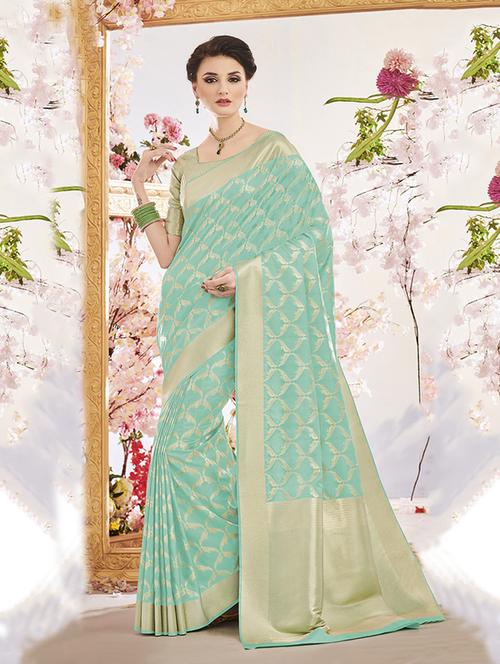 blue silk banarasi saree with blouse - 14906984 - Standard Image - 1
