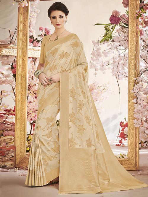 beige silk banarasi saree with blouse - 14906986 - Very Small Image - 1