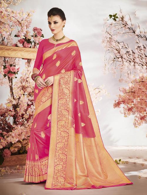 pink silk banarasi saree with blouse - 14906988 - Very Small Image - 1