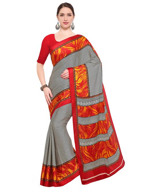 Grey printed saree with blouse - 14906991 - Standard Image - 1