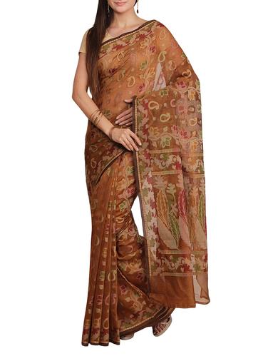 brown cotton silk woven saree with blouse - 14906999 - Very Small Image - 1