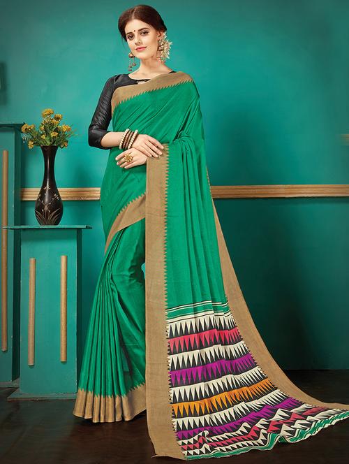 green bordered saree with blouse - 14907005 - Standard Image - 1