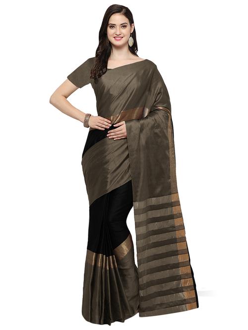 Black woven saree with blouse - 14907012 - Very Small Image - 1