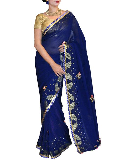 blue georgette embroidered saree with blouse - 14907100 - Very Small Image - 1