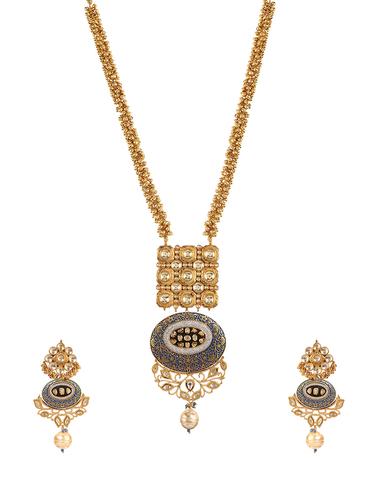 gold metal kundan necklaces and earrings - 14907325 - Very Small Image - 1