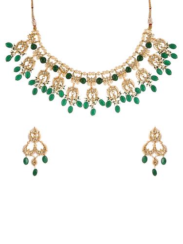 gold metal kundan necklaces and earrings - 14907333 - Very Small Image - 1