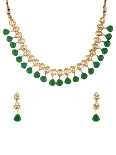 gold metal kundan necklaces and earrings - 14907355 - Very Small Image - 1