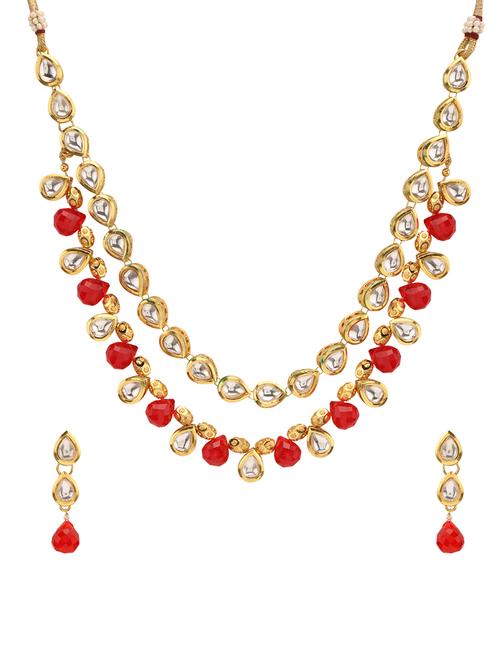 gold metal kundan necklaces and earrings - 14907356 - Very Small Image - 1