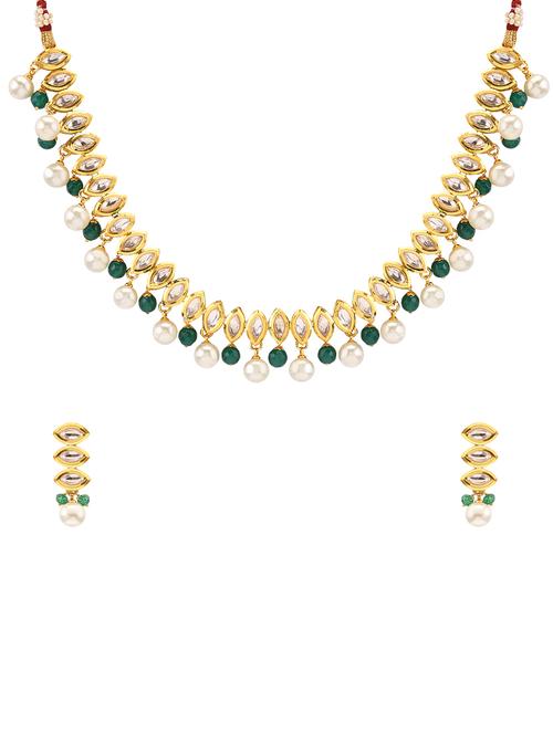 gold metal kundan necklaces and earrings - 14907358 - Very Small Image - 1